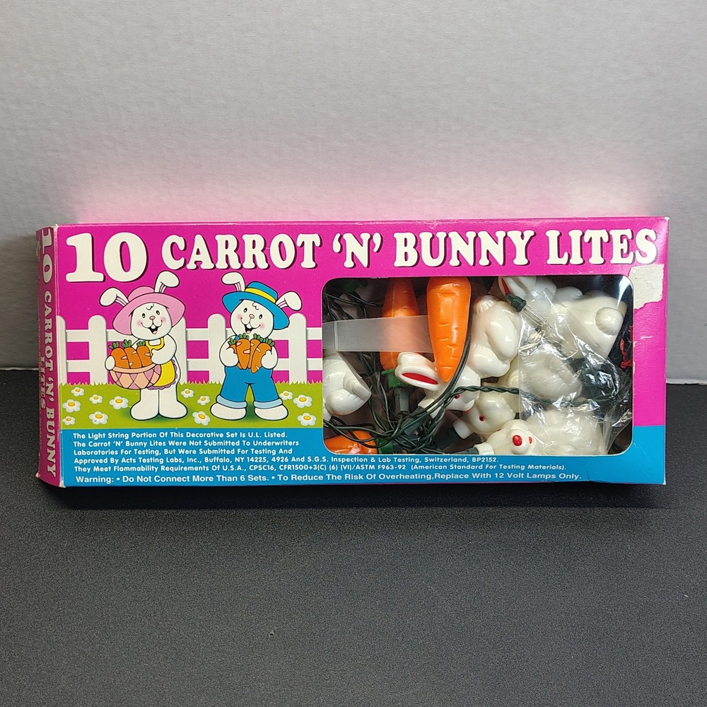 Vintage Easter - Carrot n Bunny 10 Lites Blow Mold String Lights